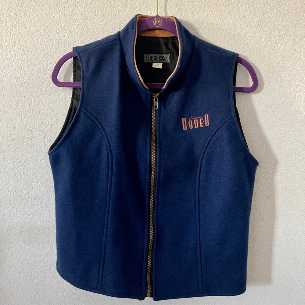 Vintage CLASSIC RODEO Equestrian WOOL blend  VEST Made in Canada Blue Small